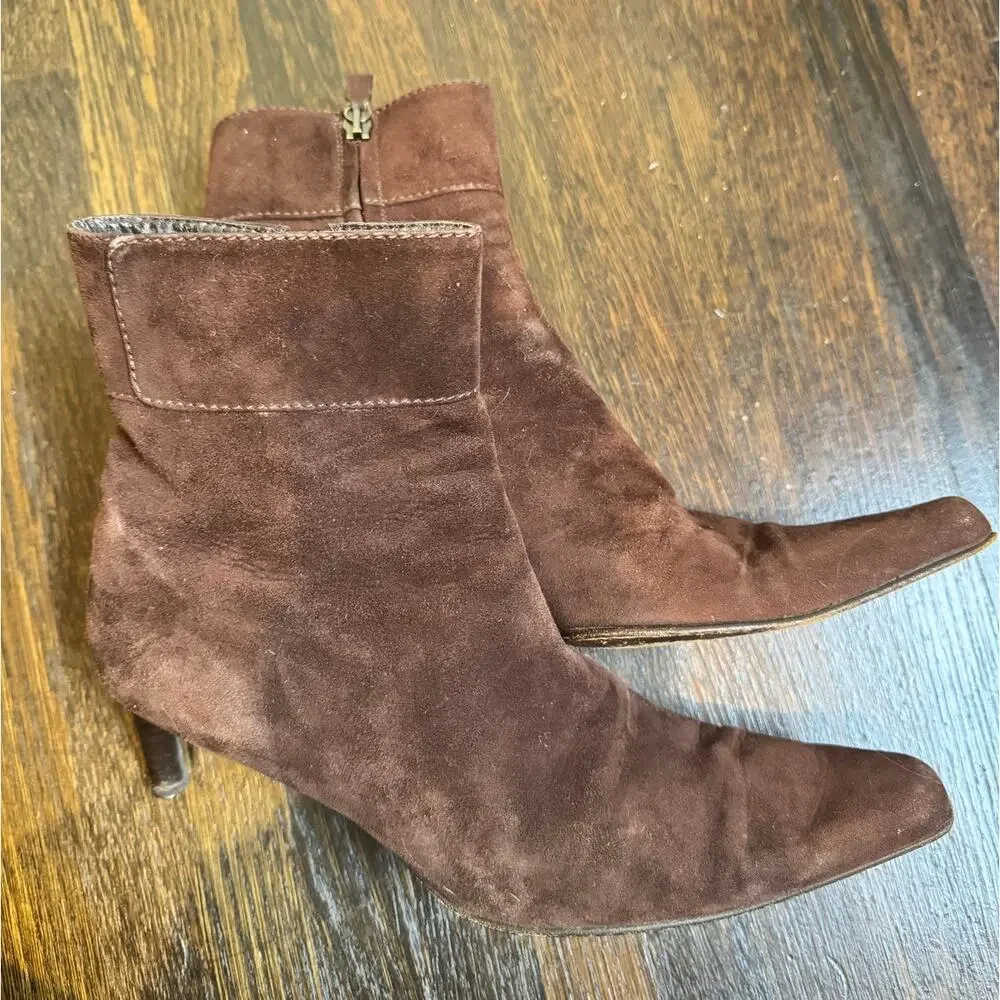 Ralph Lauren | Women's Brown Suede Ankle Boots Pointed Toe Kitten Heel Size 8